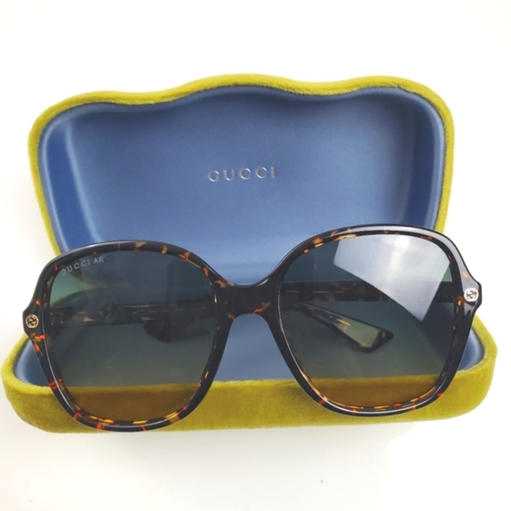 GUCCI‎ Sunglasses Brown Tortoise 55-18-140 Square Interlocking Gold GG Logo